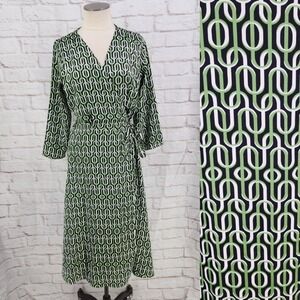 Vintage Y2K Alfani True Wrap Kimono Dress Satin Artsy Maximalist Chain Print 10